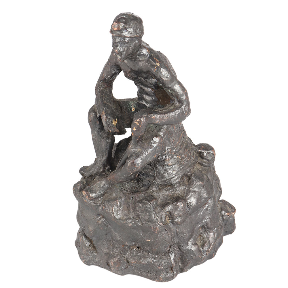 Modern Art Coal Mine Worker Sitting on Stone