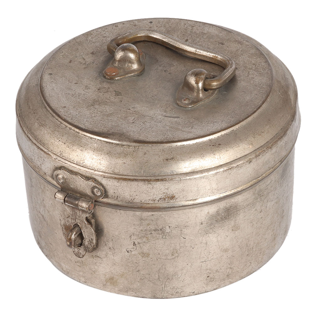 Round Brass Vintage Nickel Plated Food Box