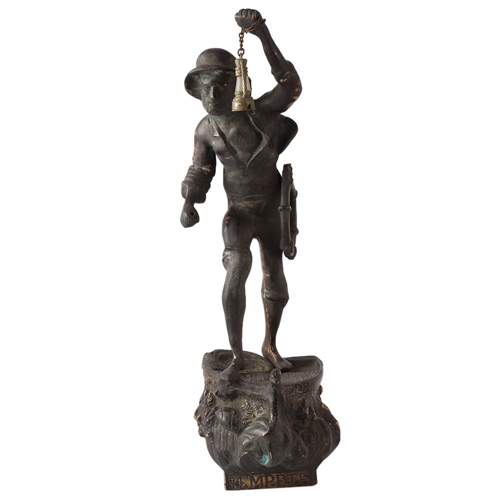 Brass Man Statue with Lamp in French Art