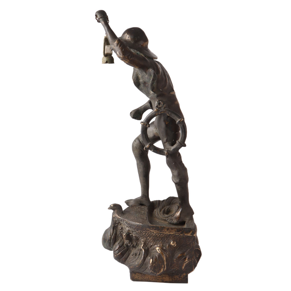 Brass Man Statue with Lamp in French Art