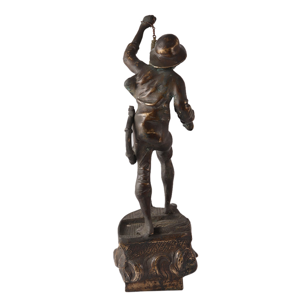 Brass Man Statue with Lamp in French Art