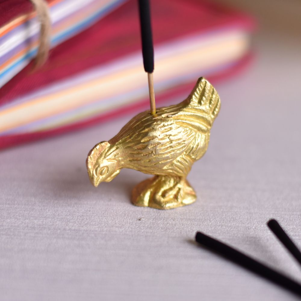 Golden Brass Hen Incense Stick Holder
