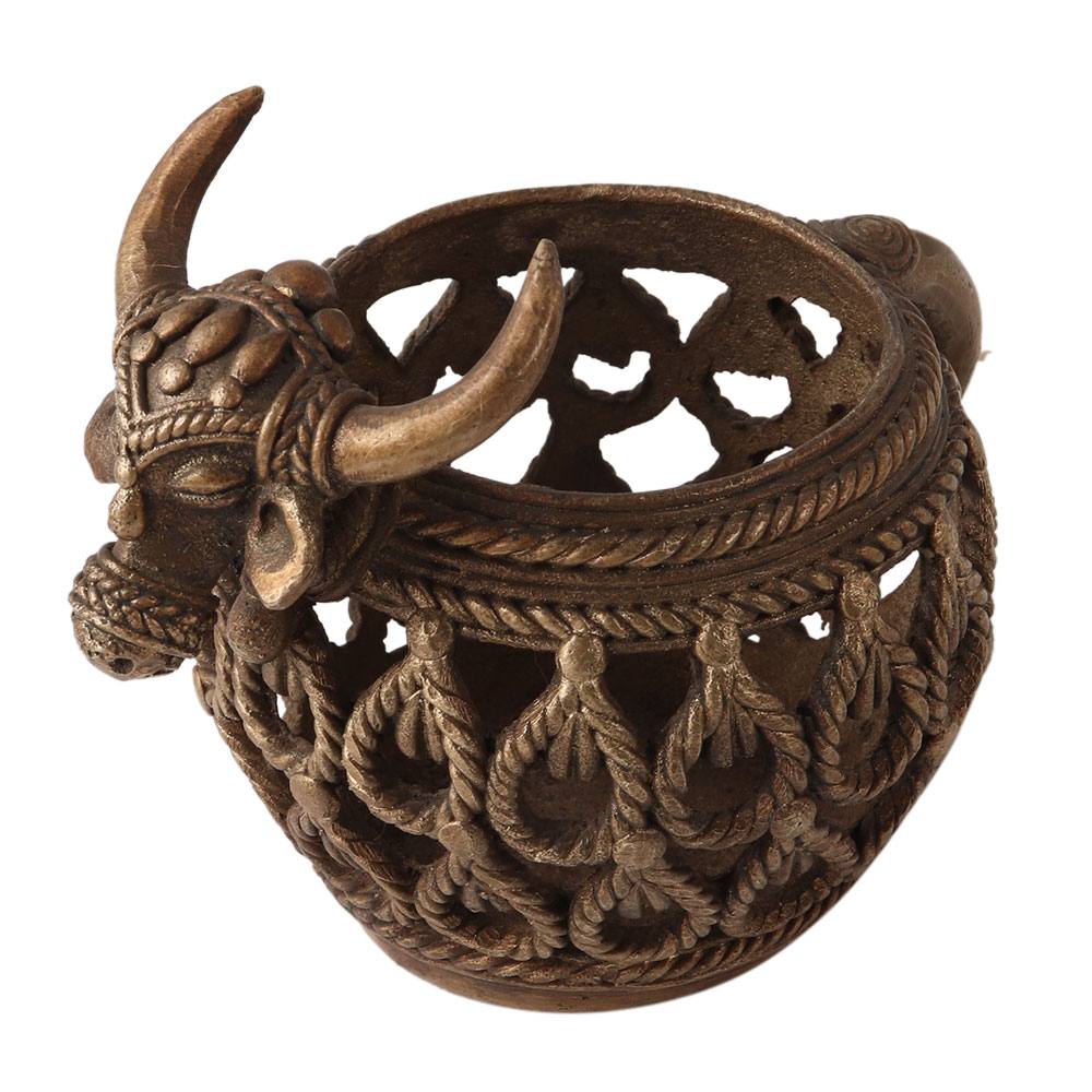 Vintage Brass Nandi Head Pot in Tribal Art