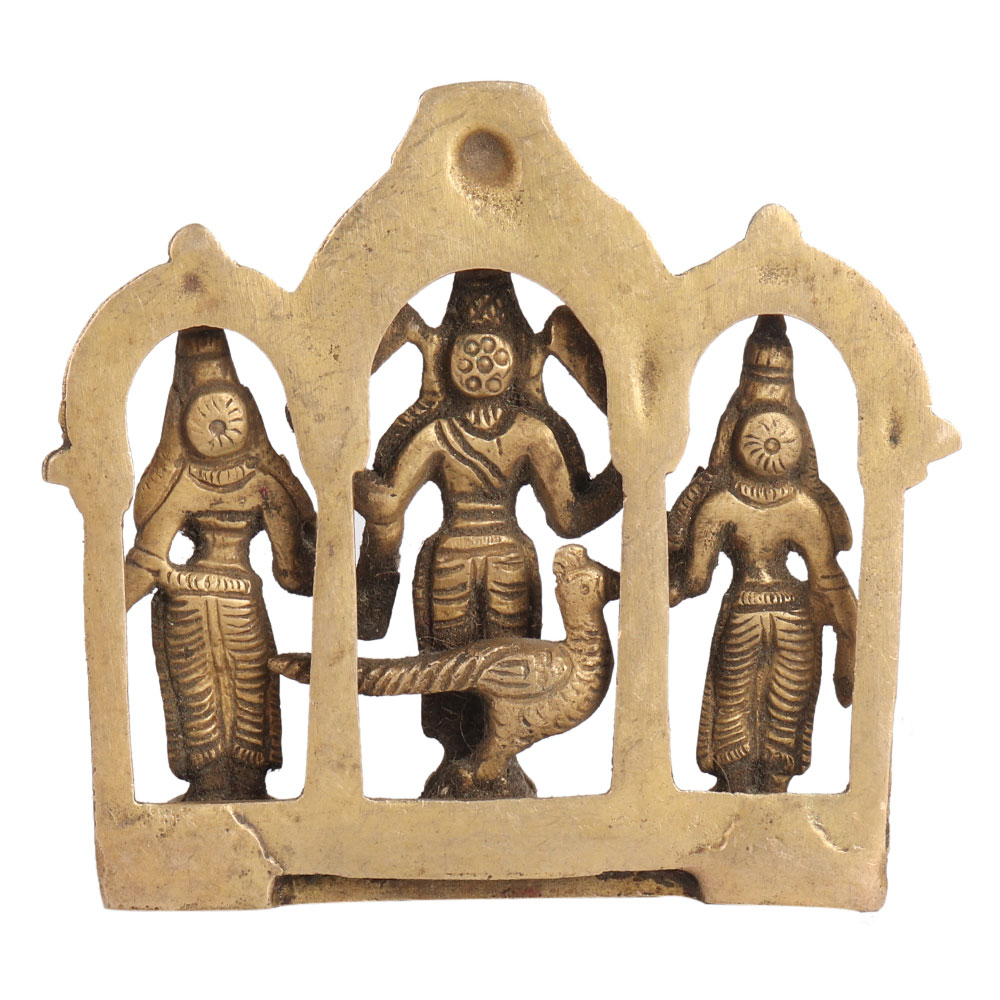 Lord Murugan/Kartikeya Brass Statue with Valli and Devasena