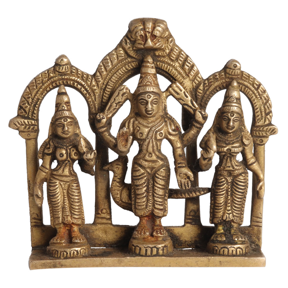 Lord Murugan/Kartikeya Brass Statue with Valli and Devasena