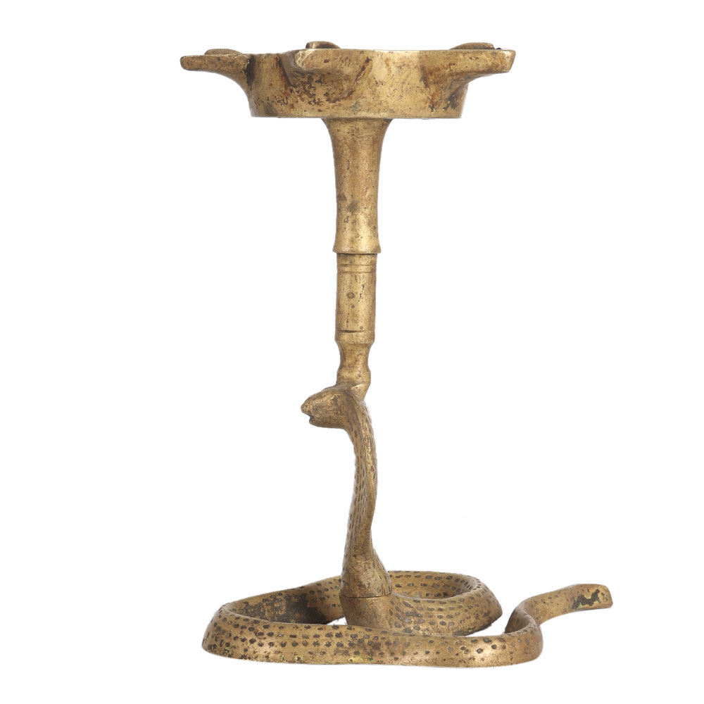 Brass Cobra Oil Lamp with 5 Jyots
