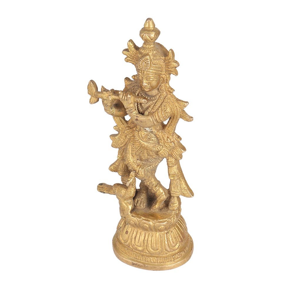 Brass Golden Lord Krishna Statue for Worship