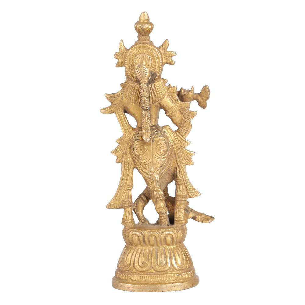 Brass Golden Lord Krishna Statue for Worship