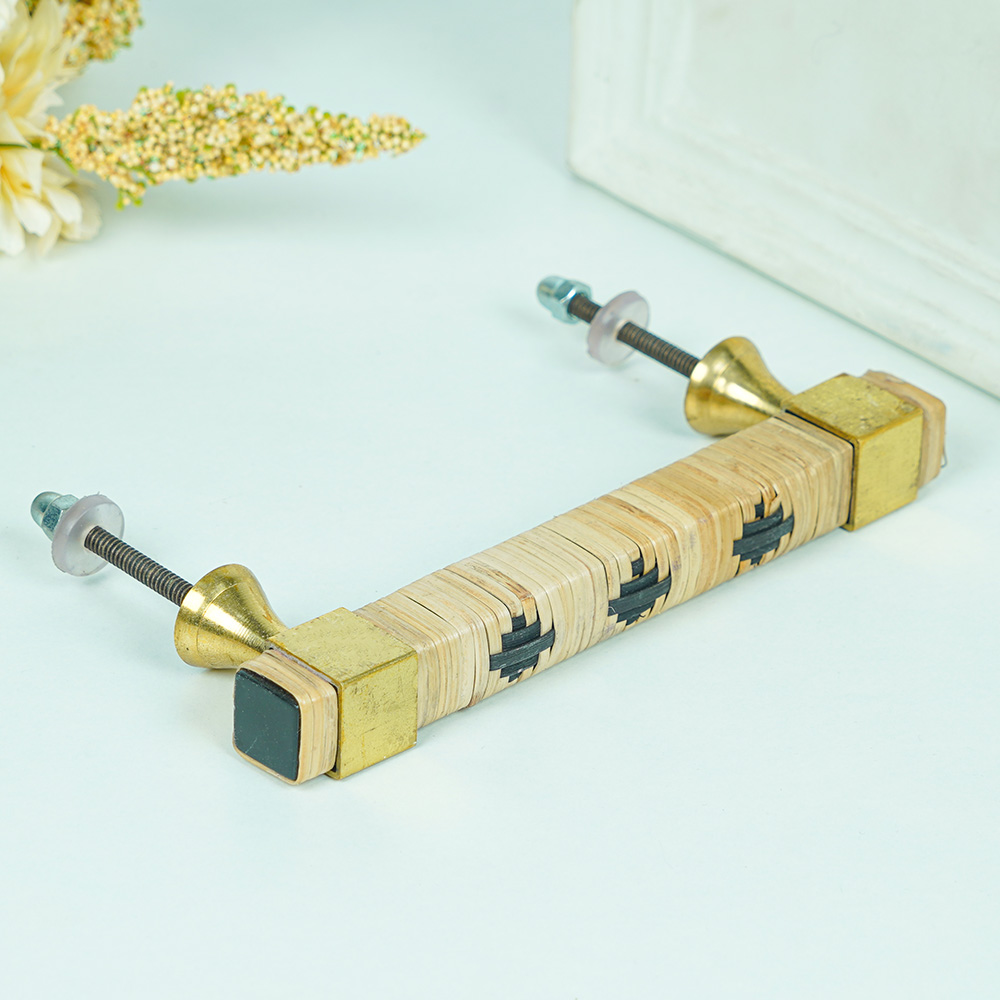Black and Brown Wooden Rattan Door Handles