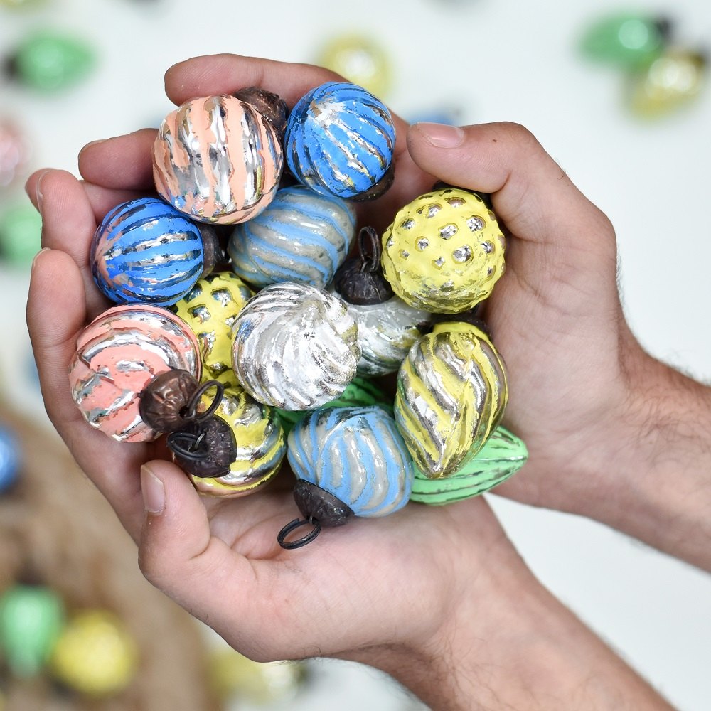 Modern Multi-Coloured Distressed Glass Christmas Hanging in Set of 25