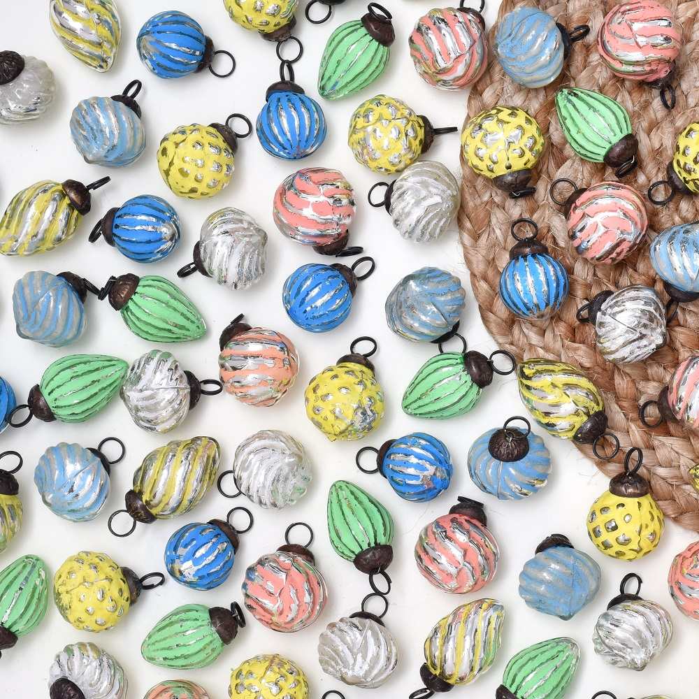 Modern Multi-Coloured Distressed Glass Christmas Hanging in Set of 25