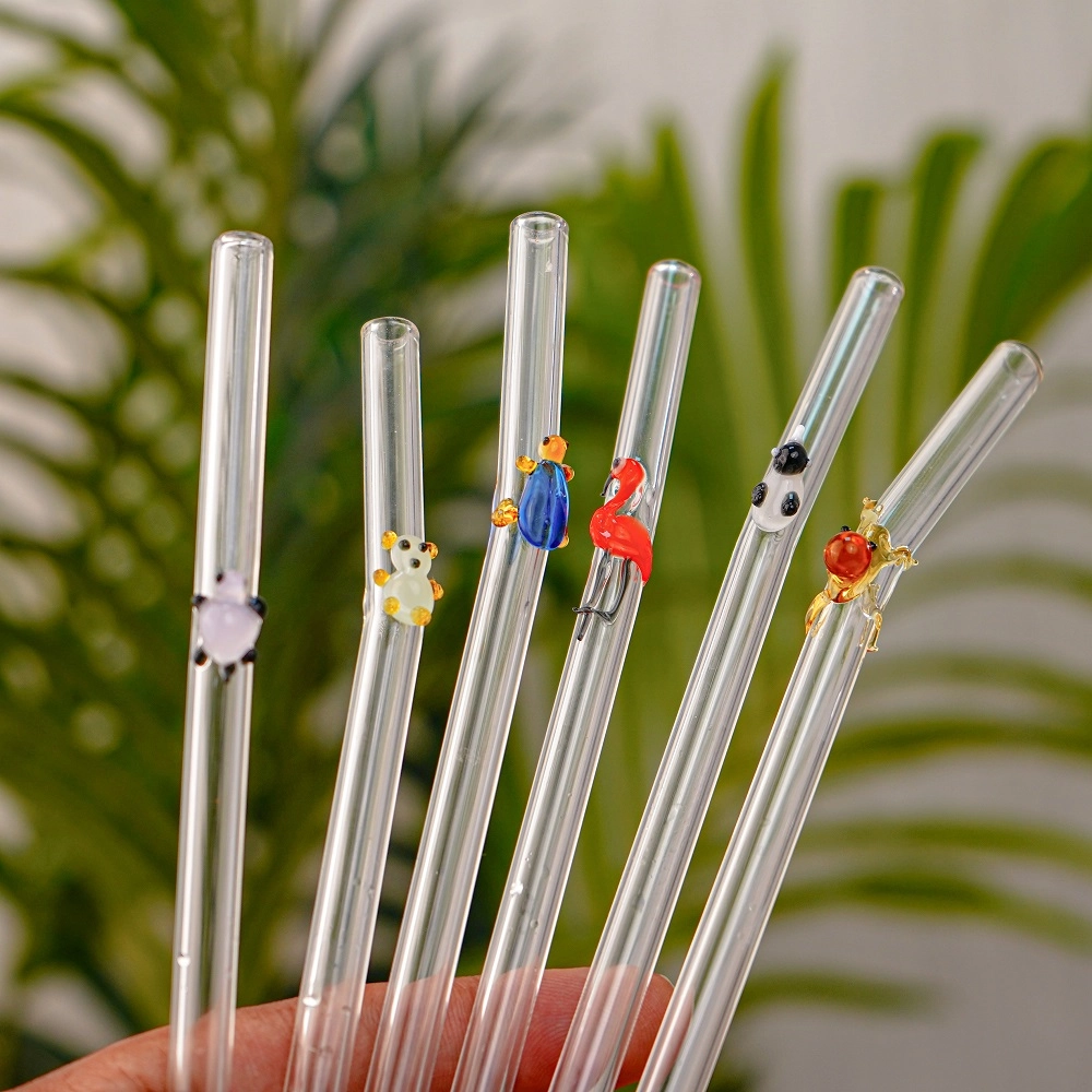 6 Pieces Reusable Glass Straws Eco-friendly Colorful Cute Bent Straws