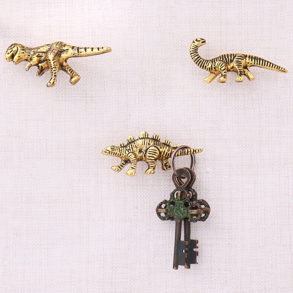 Modern Dinosaur Aluminium Golden Heavy Duty Wall Hooks-Pack of 3