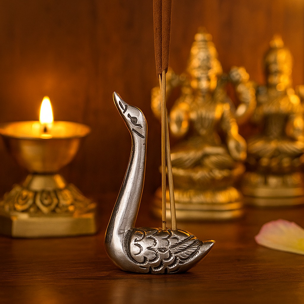 Silver Brass Swan Decorative Incense Holder Paper weight