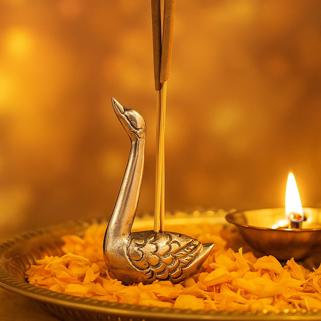 Silver Brass Swan Decorative Incense Holder Paper weight