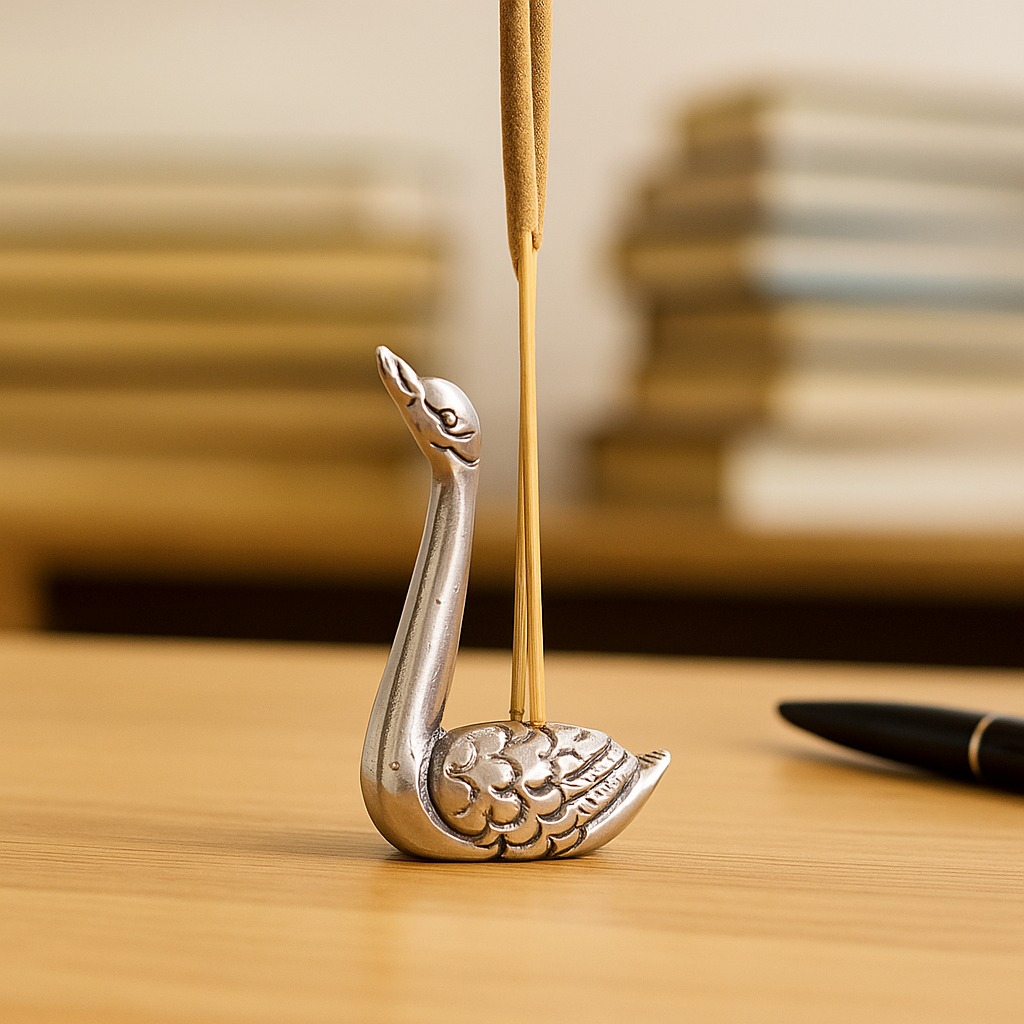 Silver Brass Swan Decorative Incense Holder Paper weight