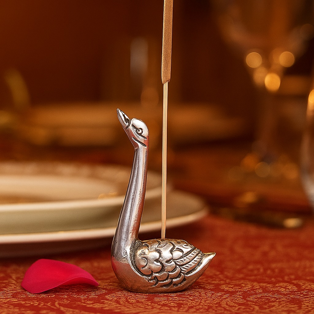 Silver Brass Swan Decorative Incense Holder Paper weight