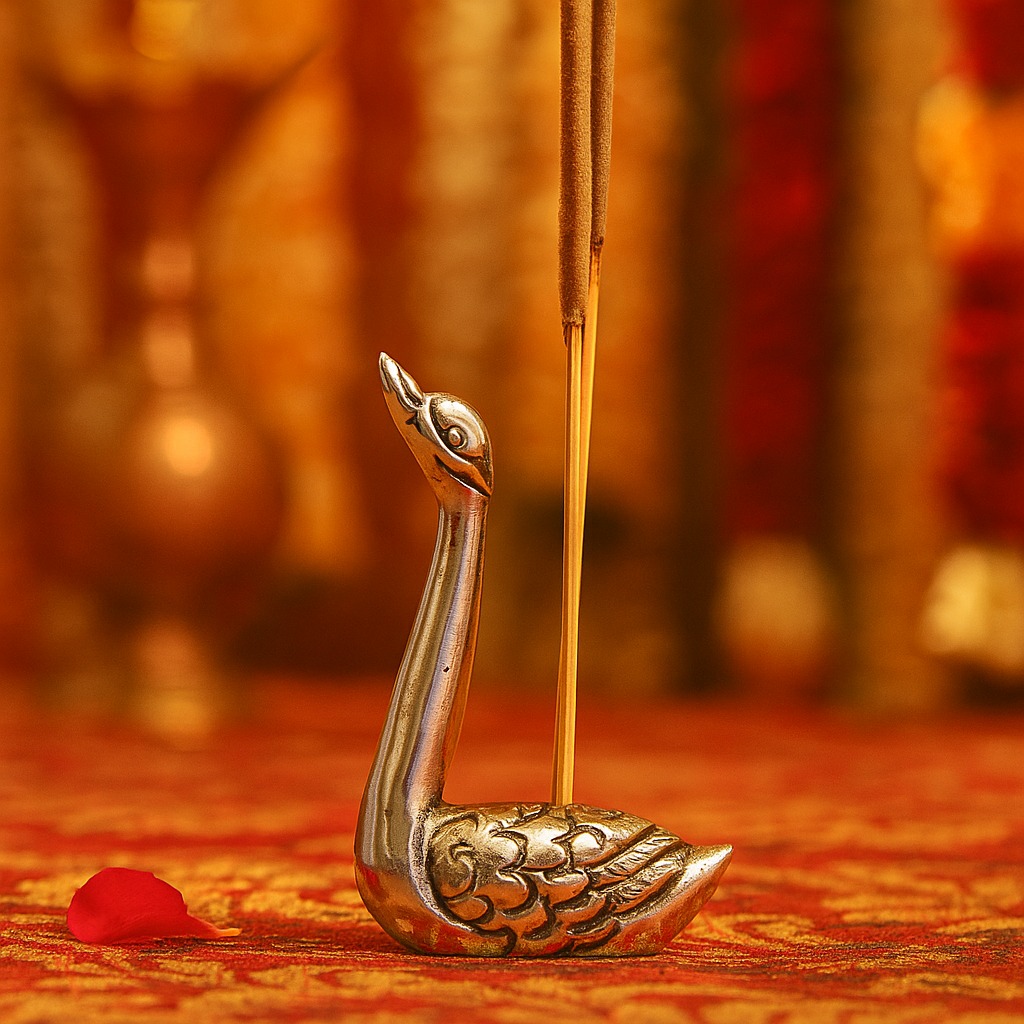 Silver Brass Swan Decorative Incense Holder Paper weight