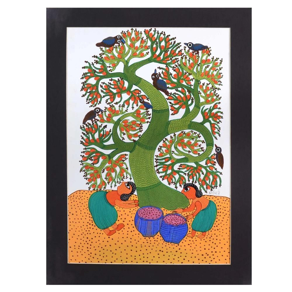 Gond Acrylic Painting on Paper by Padma Shri Awardee Durgabai Vyam
