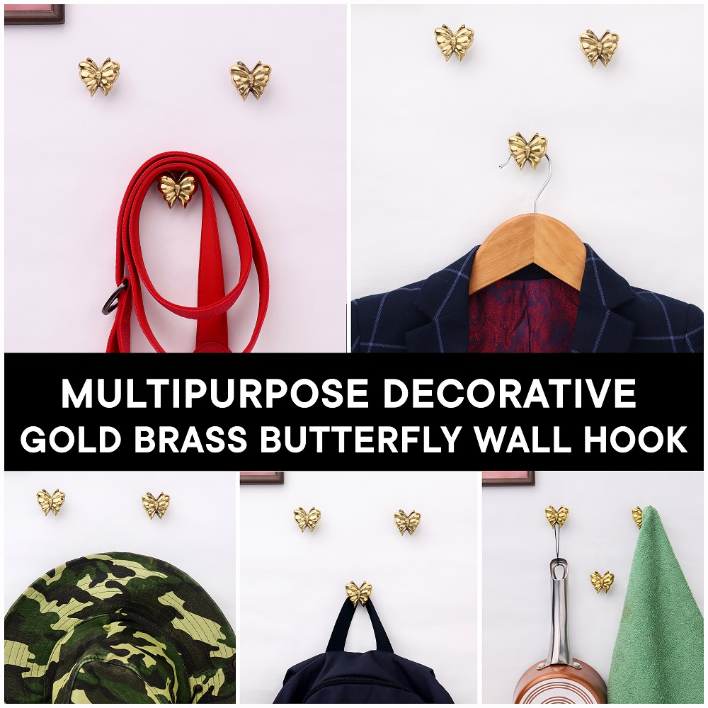 Golden Brass Butterfly Wall Hooks-3 Pieces