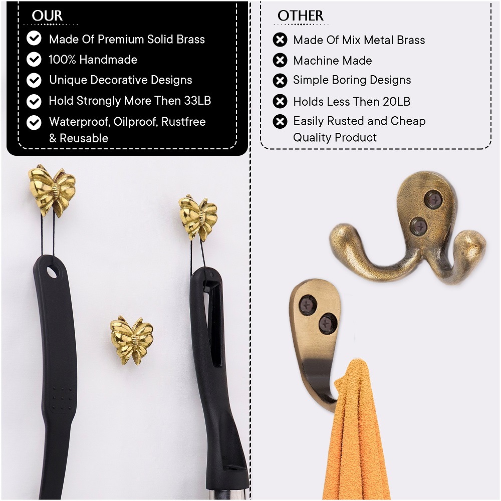 Golden Brass Butterfly Wall Hooks-3 Pieces