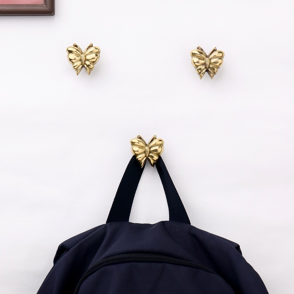 Golden Brass Butterfly Wall Hooks-3 Pieces