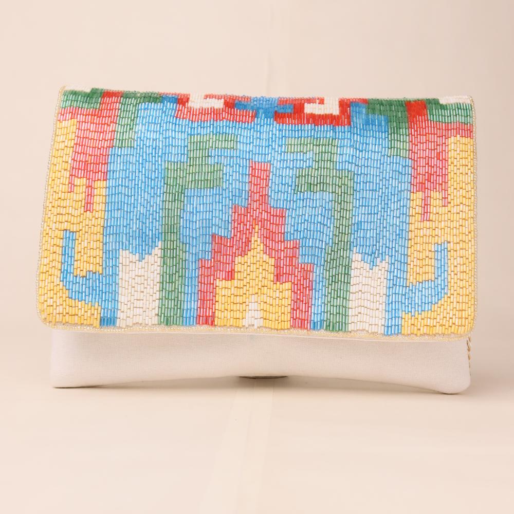 Aurora Mirage Hand-Beaded Clutch with Elegant Chain Strap