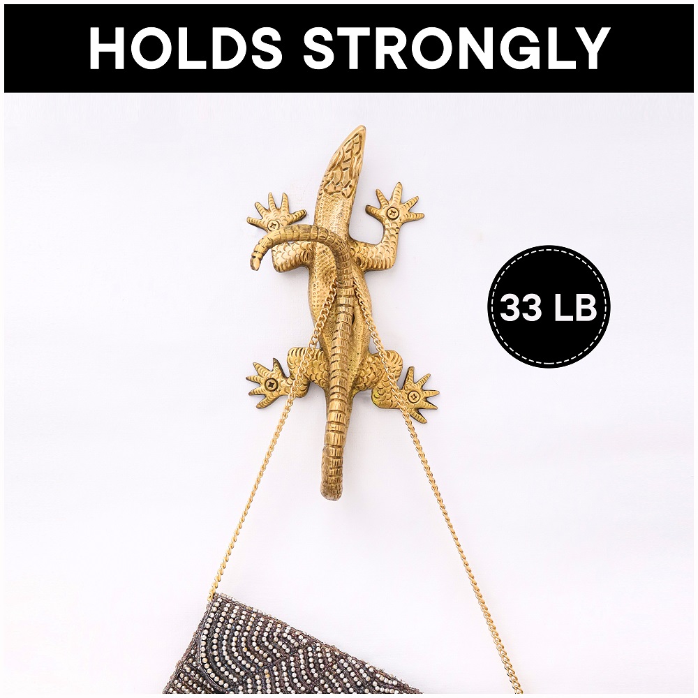 Golden Handmade Brass Lizard Wall Hook
