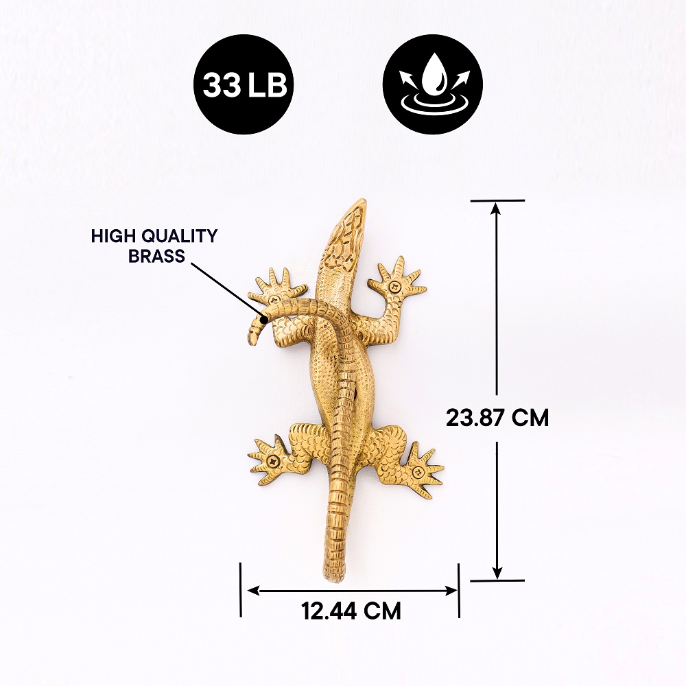 Golden Handmade Brass Lizard Wall Hook