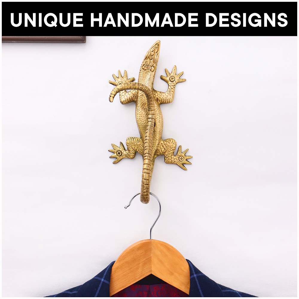 Golden Handmade Brass Lizard Wall Hook