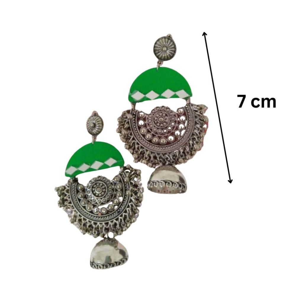 Green Oxidized Heavy Long Jhumka With Ghungroos