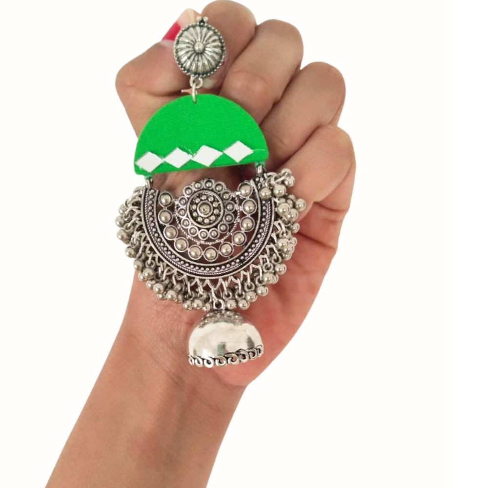 Green Oxidized Heavy Long Jhumka With Ghungroos