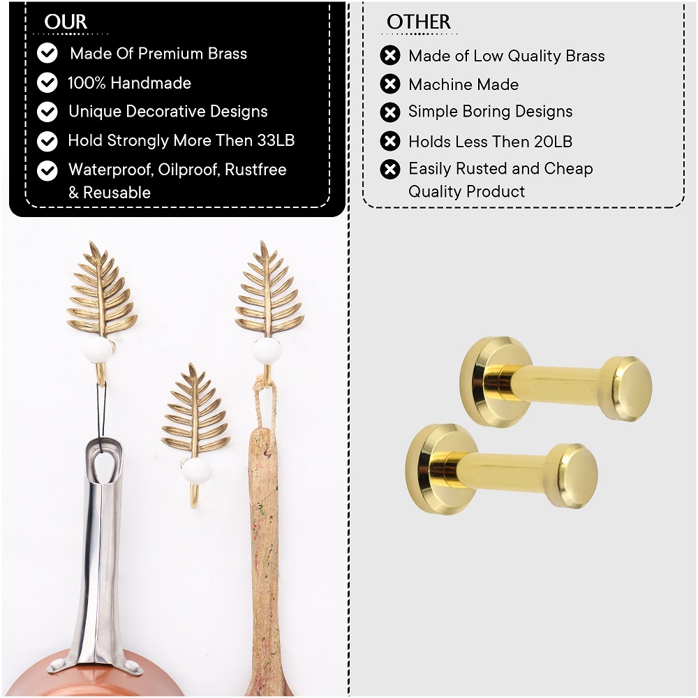 Golden Brass Leaf Wall Hook