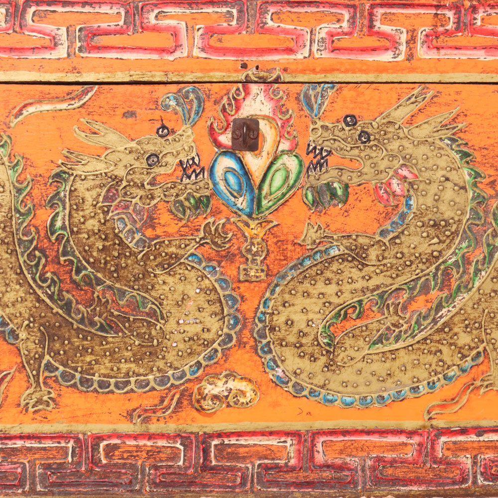 Antique Style Wooden Storage Box with Dragon Artwork