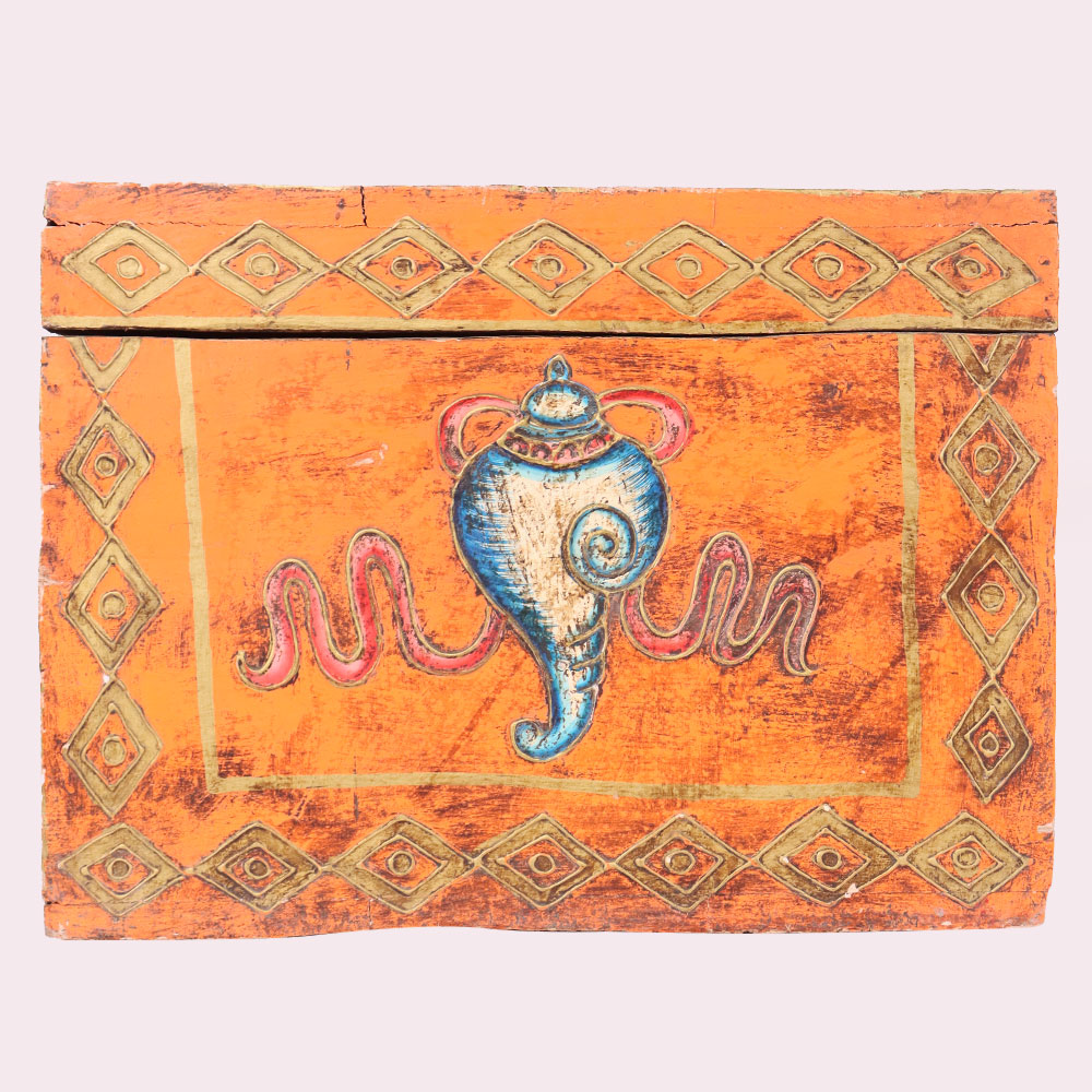 Antique Style Wooden Storage Box with Dragon Artwork