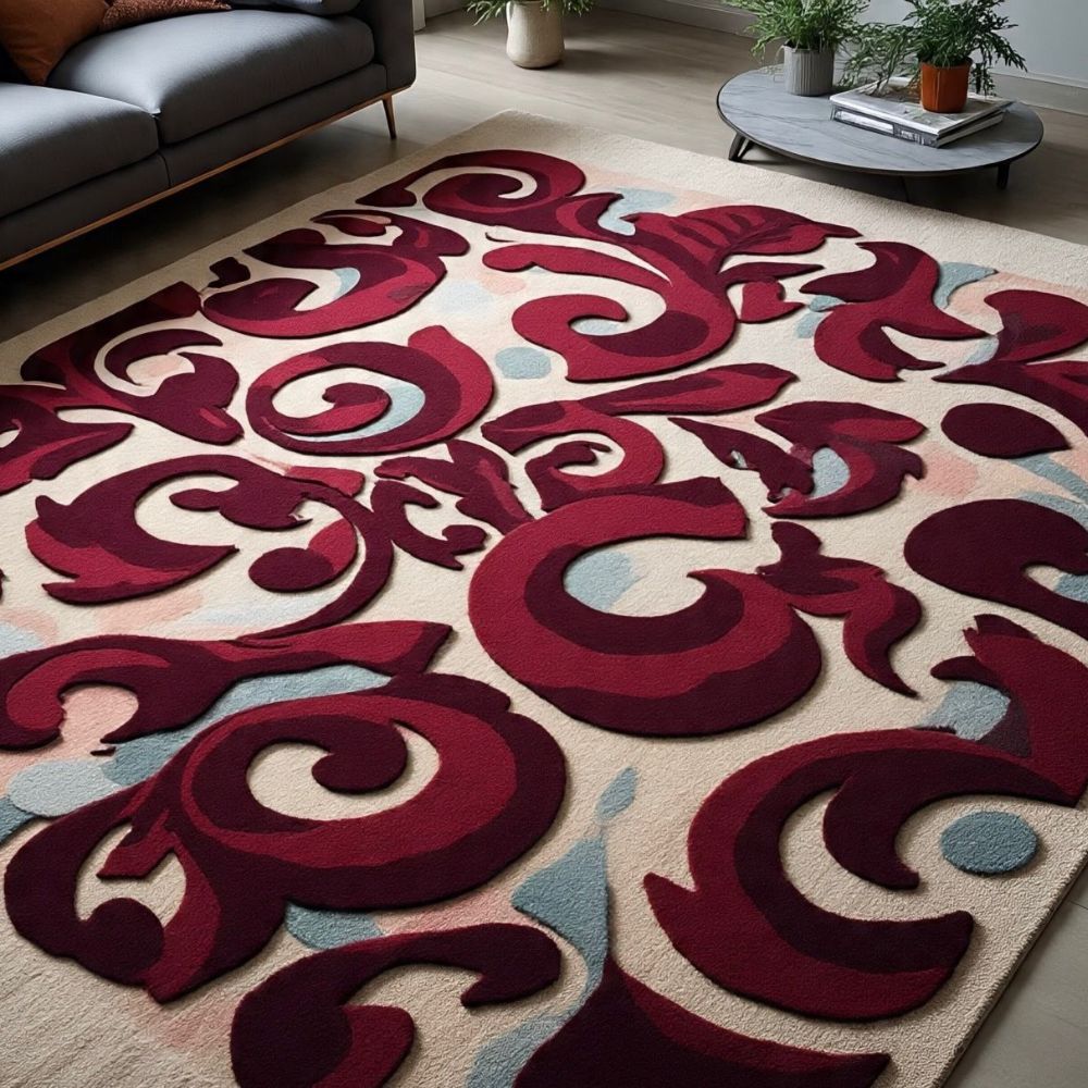 Handtufted Crimson Swirl Harmony Rug
