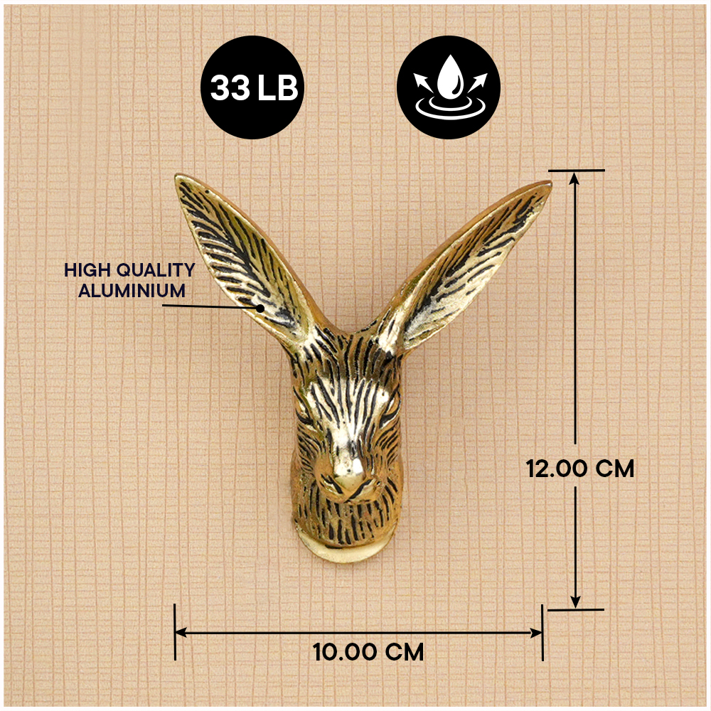 Antique Golden Rabbit Head Aluminum Wall Hook