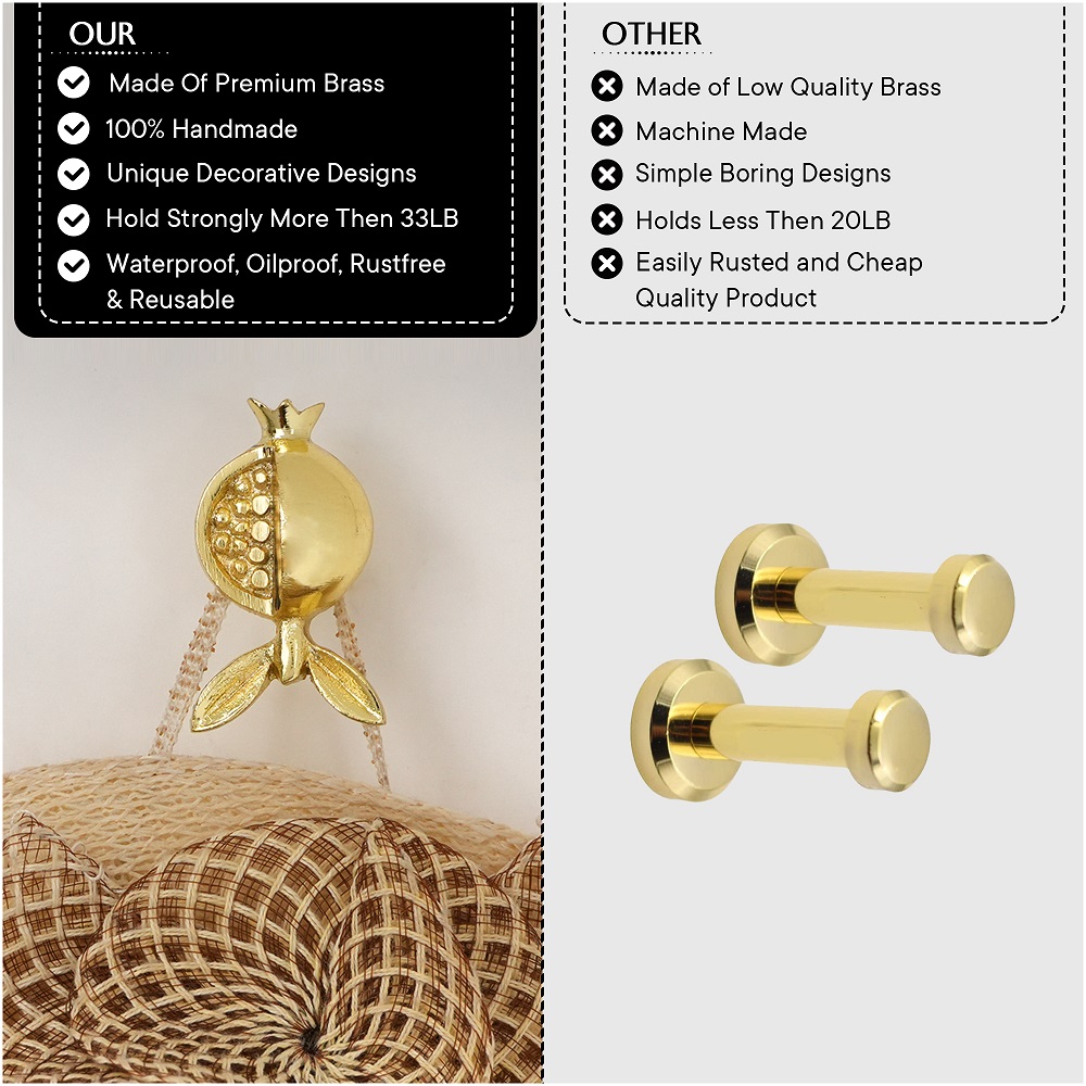 Handmade Golden Pomegranate Design Iron Wall Hook