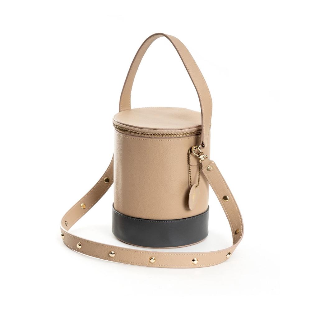 Chic Beige Bual Shade Cylinder Bucket Bag Artisanal Allure
