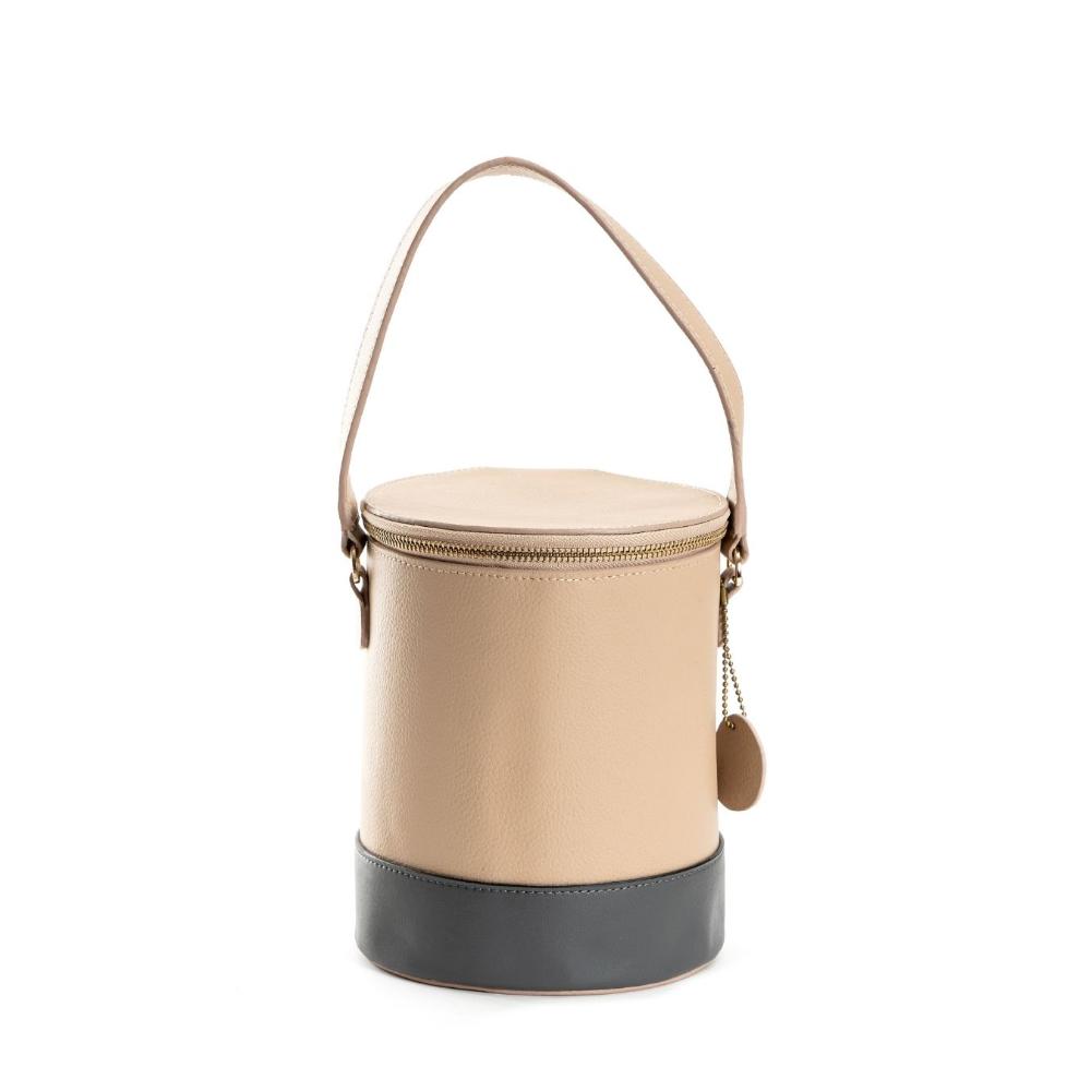 Chic Beige Bual Shade Cylinder Bucket Bag Artisanal Allure