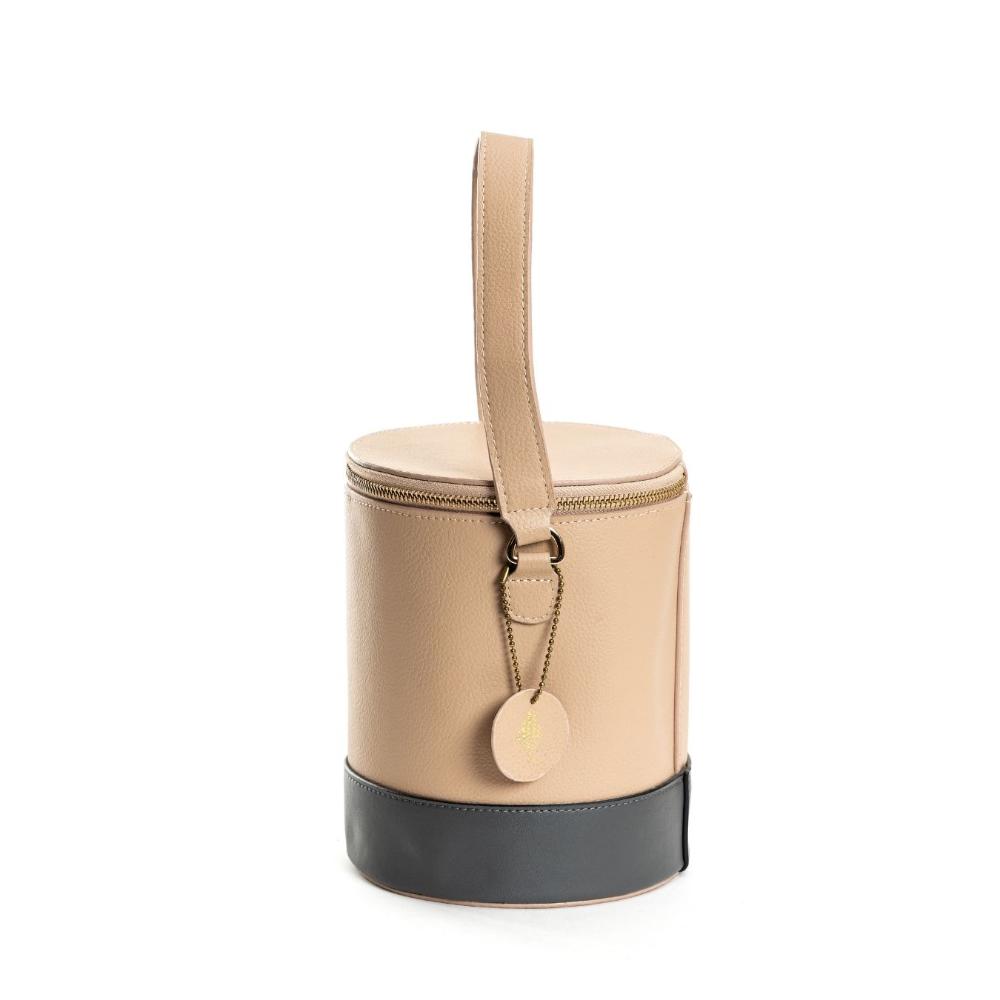 Chic Beige Bual Shade Cylinder Bucket Bag Artisanal Allure