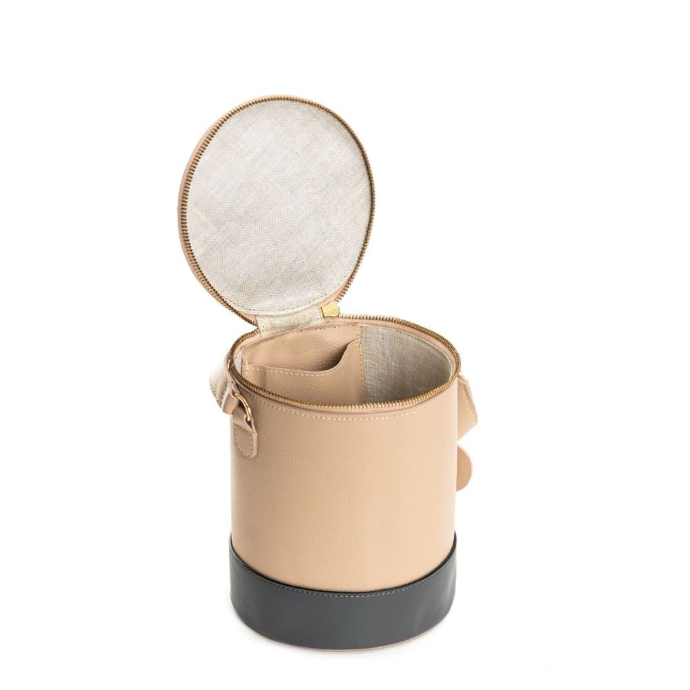 Chic Beige Bual Shade Cylinder Bucket Bag Artisanal Allure