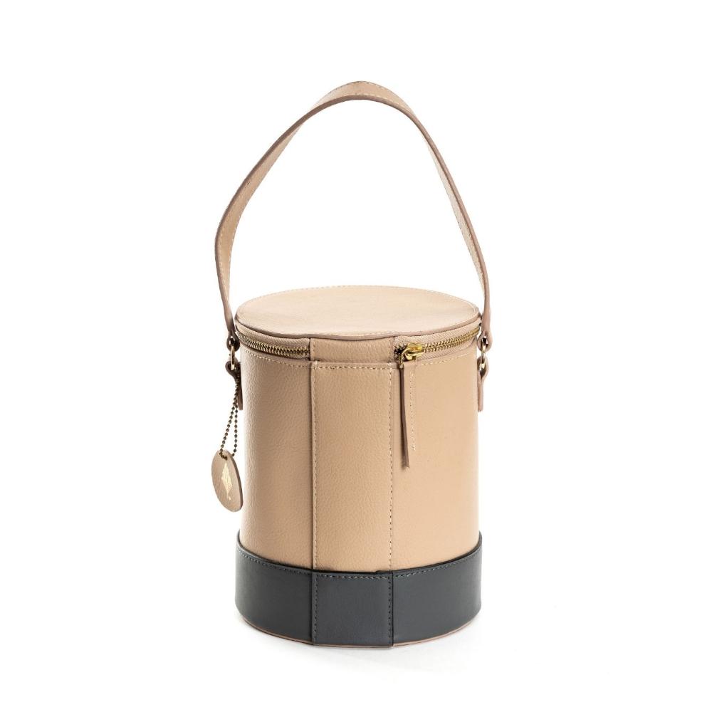 Chic Beige Bual Shade Cylinder Bucket Bag Artisanal Allure