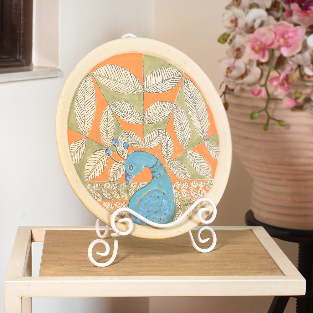 Handcrafted Ceramic Peacock Plate by Artist Meena Vohra