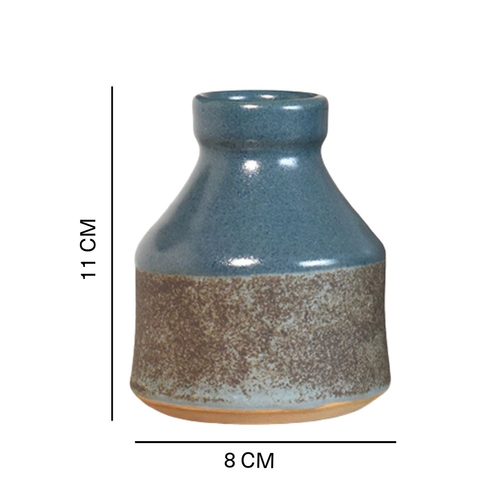 Premium Ceramic Blue Vases by Artist Meena Vohra Set Of 3