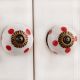 White Red Polka Dotted Ceramic Dresser Knob