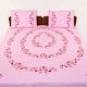 Pink Bedsheet With Hand Embroidered Red Flowers And Leaves