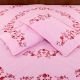 Pink Bedsheet With Hand Embroidered Red Flowers And Leaves