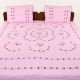 Light Pink Purple Petals Green Leaves Embroidered On Bedsheet