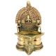 Vintage Goddess Lakshmi Egraved Brass Temple Kamakshi Oil Lamp Diya 